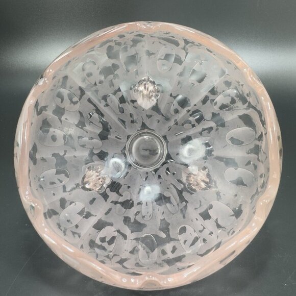 1930s Fenton Ming Pink Glass Rose Bowl Dish Etched 3 Footed Bowl Frosted Finish - Picture 10 of 15